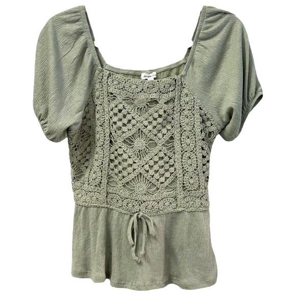 Thread and Clover Women’s Short Sleeve Crochet Front Peplum Top‎  Sz M - Picture 1 of 8